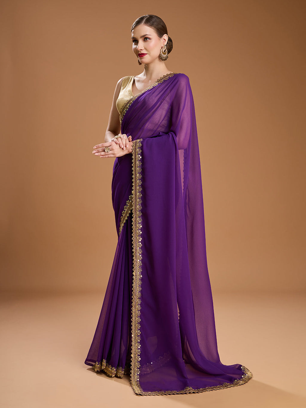 Jyoti Fashion Women's Purple Georgette Sequins Embroidered Designer Saree with Blouse - Distacart