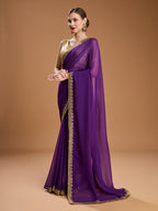 Jyoti Fashion Women's Purple Georgette Sequins Embroidered Designer Saree with Blouse - Distacart