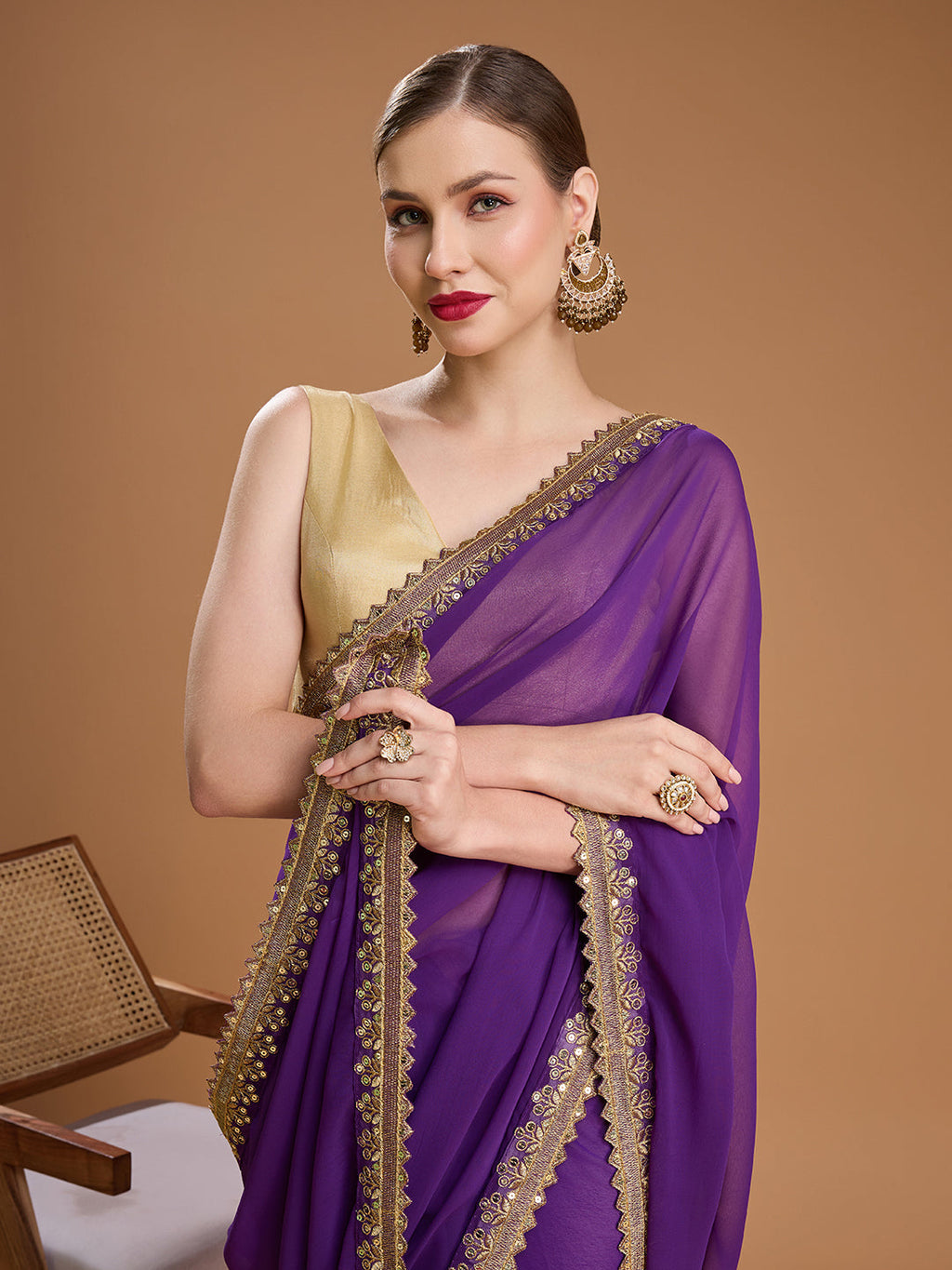 Jyoti Fashion Women's Purple Georgette Sequins Embroidered Designer Saree with Blouse - Distacart