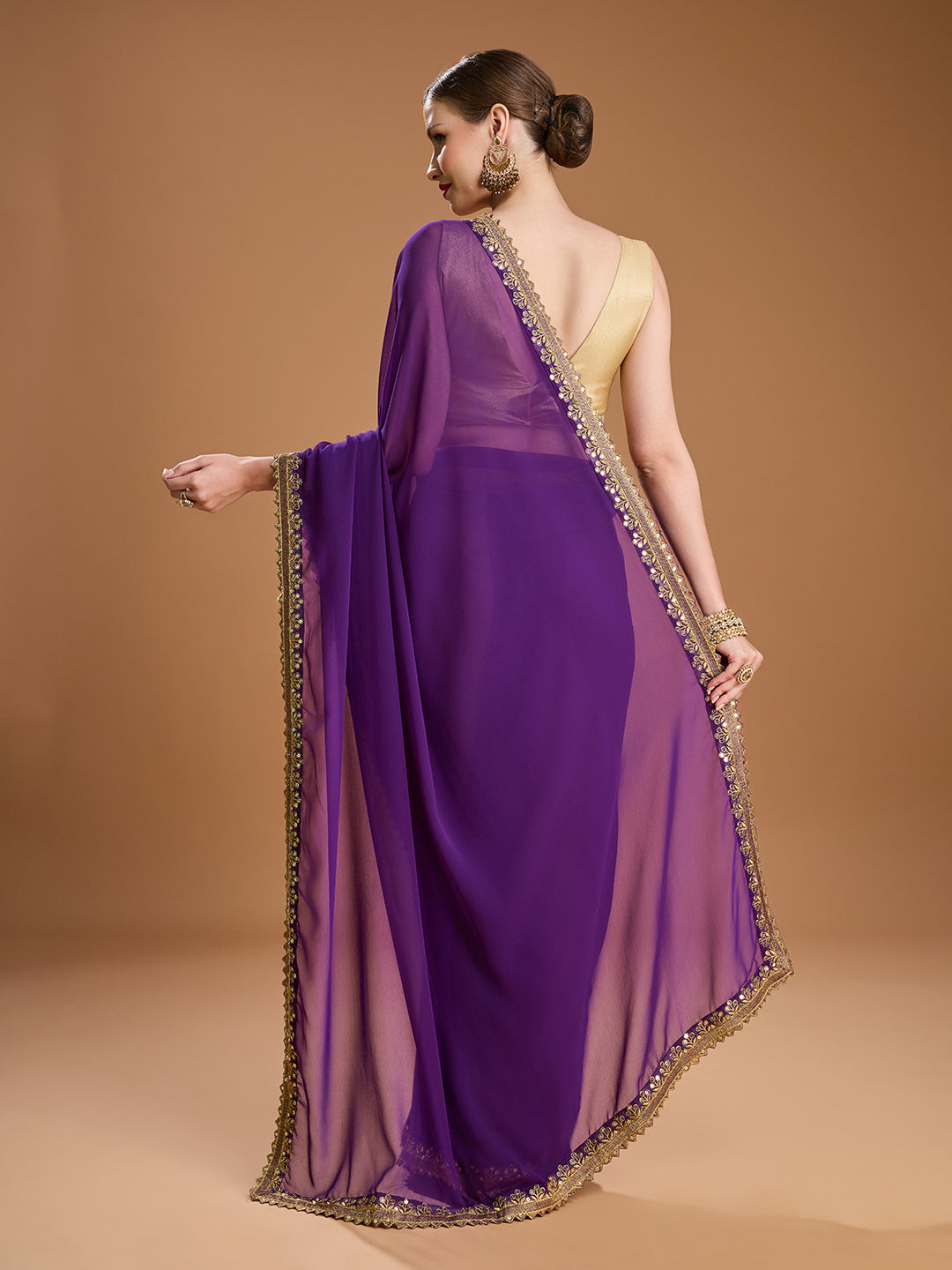 Jyoti Fashion Women's Purple Georgette Sequins Embroidered Designer Saree with Blouse - Distacart