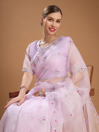 Jyoti Fashion Women's Light Purple Net Sequins Embroidered Designer Saree with Blouse - Distacart