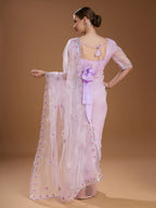 Jyoti Fashion Women's Light Purple Net Sequins Embroidered Designer Saree with Blouse - Distacart