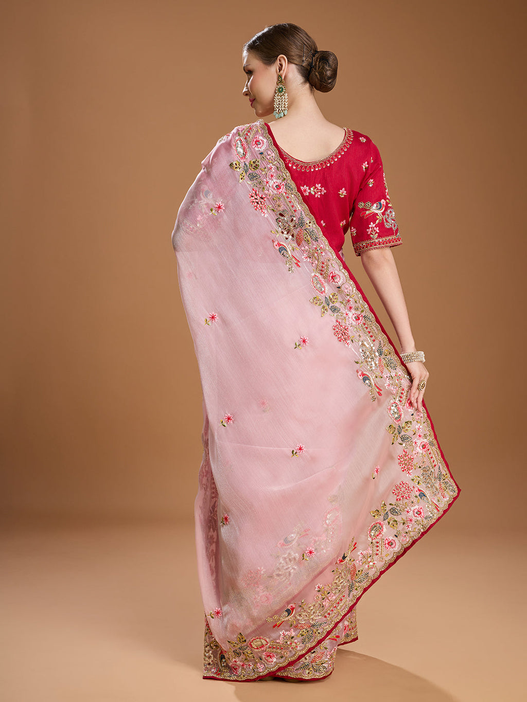 Jyoti Fashion Women's Baby Pink Jimmy Choo Sequins Coding Embroidered Designer Saree with Blouse - Distacart