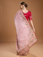 Jyoti Fashion Women's Baby Pink Jimmy Choo Sequins Coding Embroidered Designer Saree with Blouse - Distacart