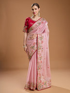 Jyoti Fashion Women's Baby Pink Jimmy Choo Sequins Coding Embroidered Designer Saree with Blouse - Distacart