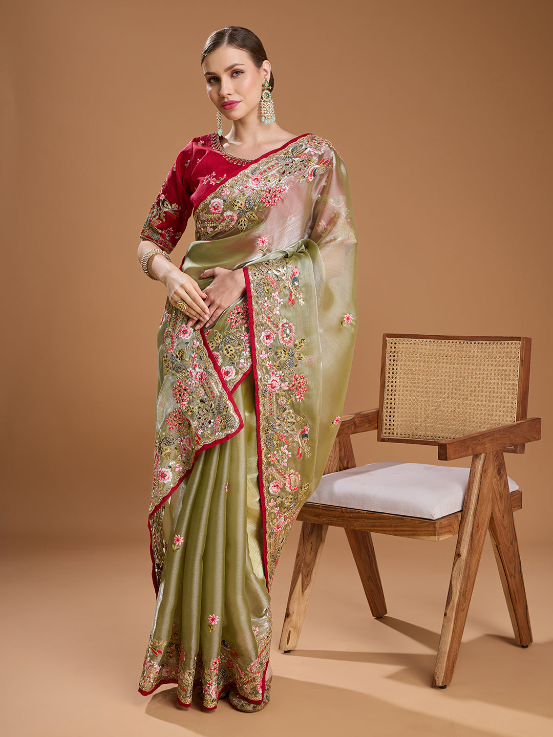 Jyoti Fashion Women's Sea Green Jimmy Choo Sequins Coding Embroidered Designer Saree with Blouse - Distacart