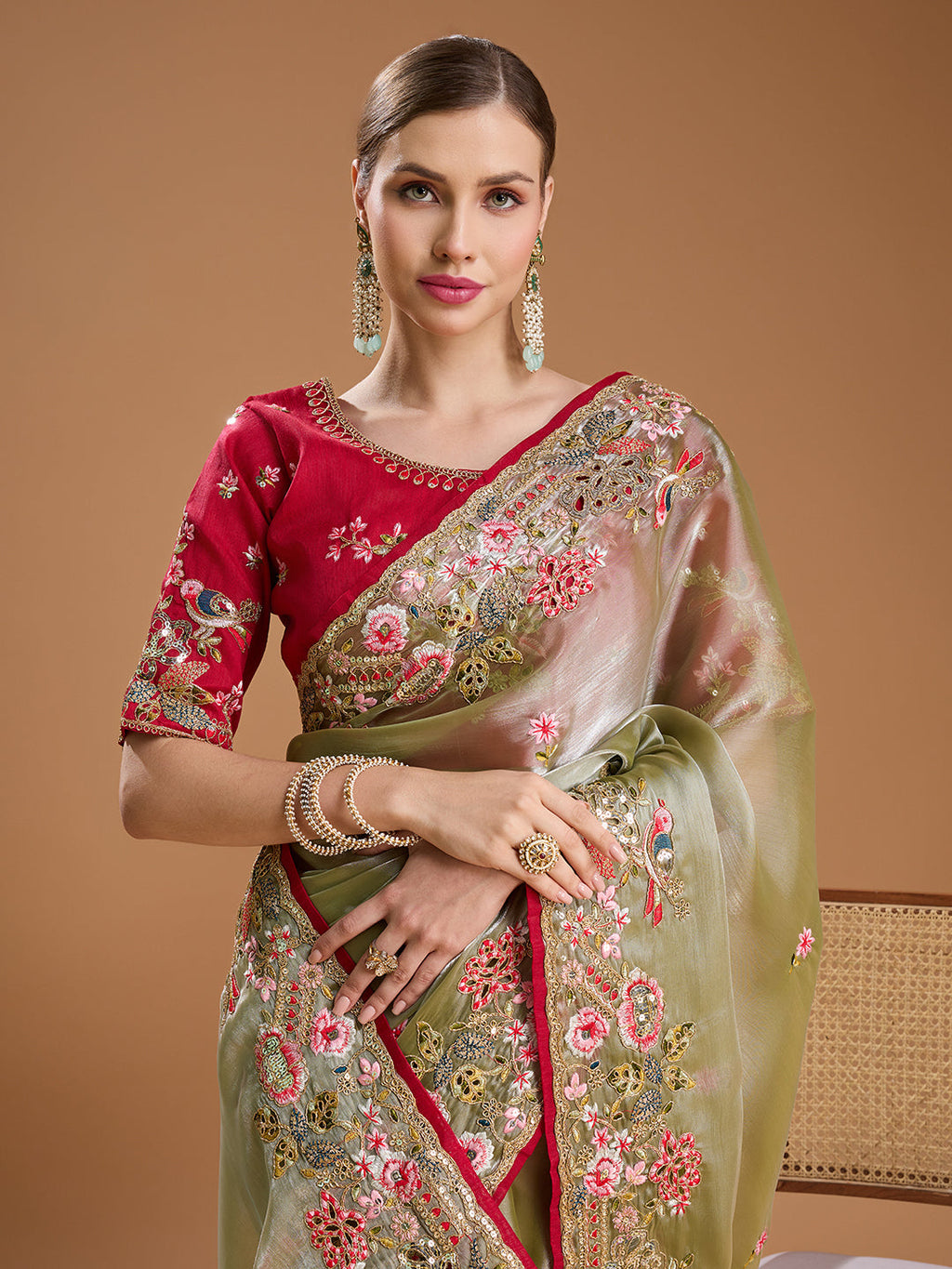 Jyoti Fashion Women's Sea Green Jimmy Choo Sequins Coding Embroidered Designer Saree with Blouse - Distacart
