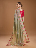 Jyoti Fashion Women's Sea Green Jimmy Choo Sequins Coding Embroidered Designer Saree with Blouse - Distacart
