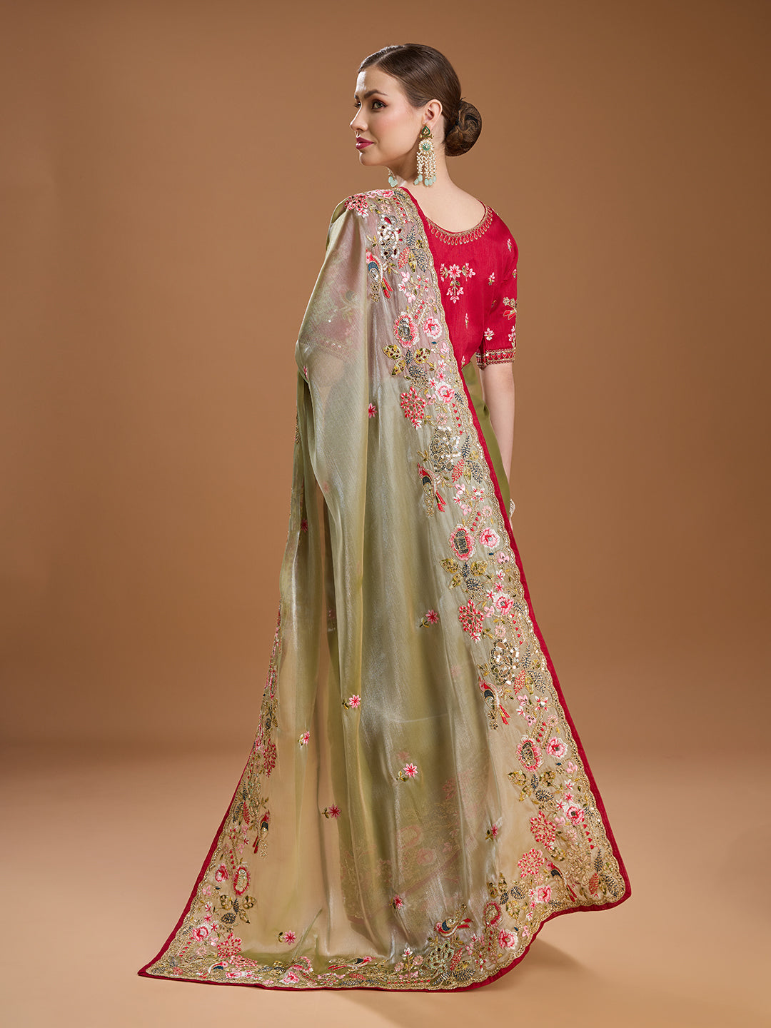 Jyoti Fashion Women's Sea Green Jimmy Choo Sequins Coding Embroidered Designer Saree with Blouse - Distacart