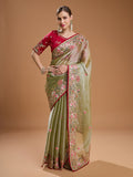 Jyoti Fashion Women's Sea Green Jimmy Choo Sequins Coding Embroidered Designer Saree with Blouse - Distacart