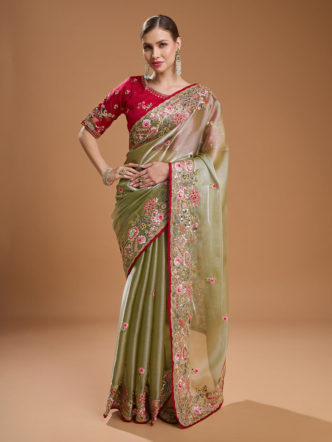 Jyoti Fashion Women's Sea Green Jimmy Choo Sequins Coding Embroidered Designer Saree with Blouse - Distacart