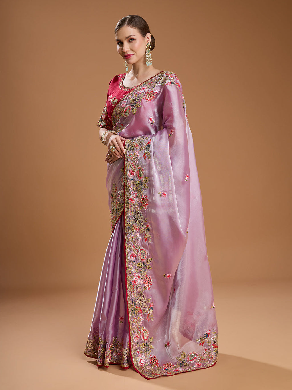 Jyoti Fashion Women's Purple Jimmy Choo Sequins Coding Embroidered Designer Saree with Blouse - Distacart