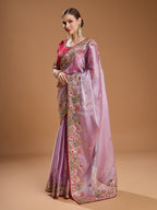 Jyoti Fashion Women's Purple Jimmy Choo Sequins Coding Embroidered Designer Saree with Blouse - Distacart