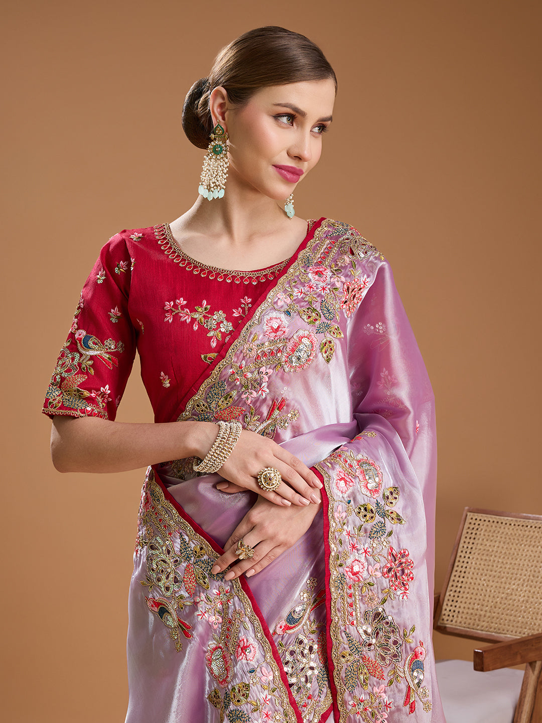 Jyoti Fashion Women's Purple Jimmy Choo Sequins Coding Embroidered Designer Saree with Blouse - Distacart