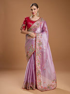 Jyoti Fashion Women's Purple Jimmy Choo Sequins Coding Embroidered Designer Saree with Blouse - Distacart
