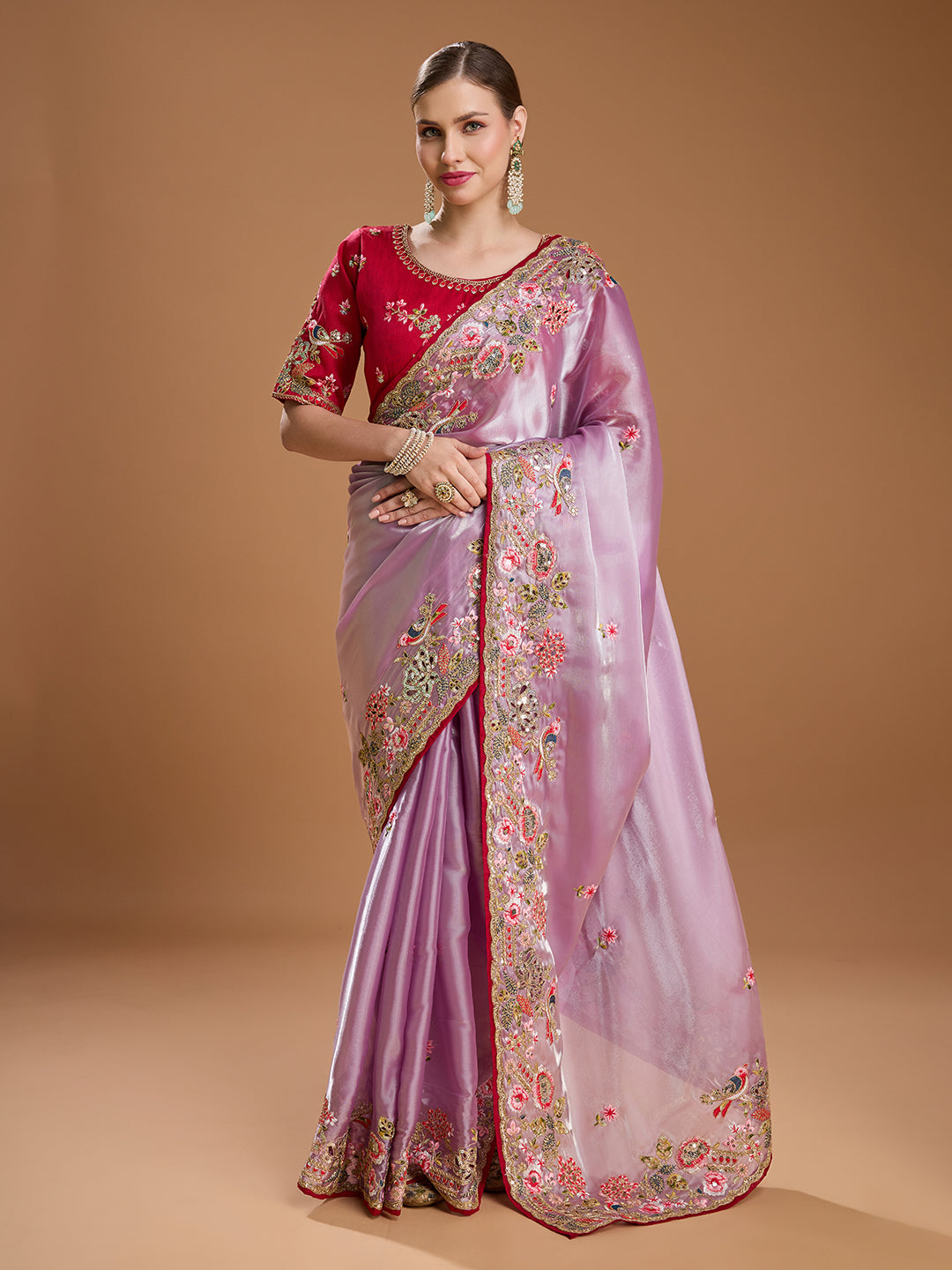 Jyoti Fashion Women's Purple Jimmy Choo Sequins Coding Embroidered Designer Saree with Blouse - Distacart