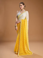 Jyoti Fashion Women's Yellow Georgette Embroidered Mirror Designer Saree with Blouse - Distacart