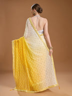 Jyoti Fashion Women's Yellow Georgette Embroidered Mirror Designer Saree with Blouse - Distacart