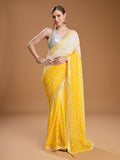 Jyoti Fashion Women's Yellow Georgette Embroidered Mirror Designer Saree with Blouse - Distacart