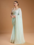 Jyoti Fashion Women's Sky Blue Georgette Sequins Embroidered Designer Saree with Blouse - Distacart