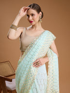 Jyoti Fashion Women's Sky Blue Georgette Sequins Embroidered Designer Saree with Blouse - Distacart