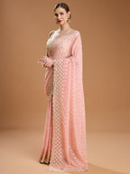 Jyoti Fashion Women's Peach Georgette Sequins Embroidered Designer Saree with Blouse - Distacart