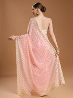 Jyoti Fashion Women's Peach Georgette Sequins Embroidered Designer Saree with Blouse - Distacart