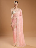 Jyoti Fashion Women's Peach Georgette Sequins Embroidered Designer Saree with Blouse - Distacart