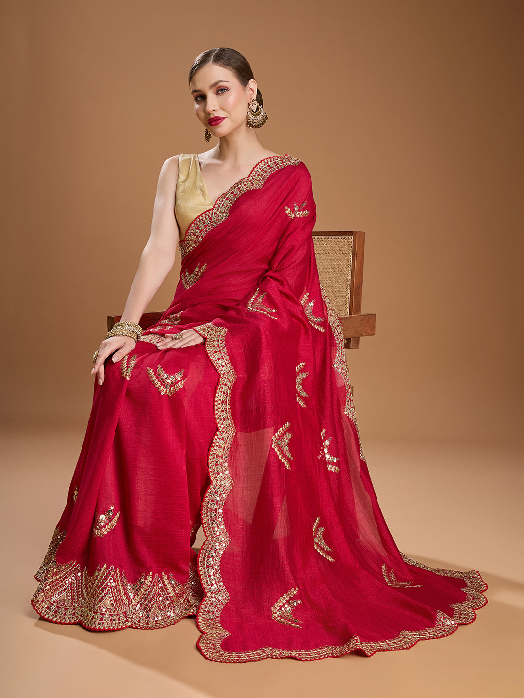 Jyoti Fashion Women's Maroon Chiffon Satin Sequins Embroidered Designer Saree with Blouse - Distacart
