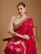 Jyoti Fashion Women's Maroon Chiffon Satin Sequins Embroidered Designer Saree with Blouse - Distacart