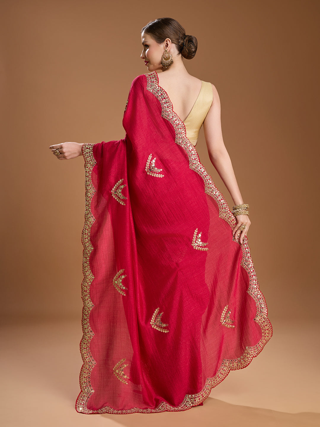Jyoti Fashion Women's Maroon Chiffon Satin Sequins Embroidered Designer Saree with Blouse - Distacart