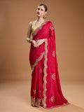 Jyoti Fashion Women's Maroon Chiffon Satin Sequins Embroidered Designer Saree with Blouse - Distacart