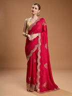Jyoti Fashion Women's Maroon Chiffon Satin Sequins Embroidered Designer Saree with Blouse - Distacart