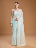 Jyoti Fashion Women's Sky Blue Net Sequins Embroidered Designer Saree with Blouse - Distacart