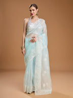 Jyoti Fashion Women's Sky Blue Net Sequins Embroidered Designer Saree with Blouse - Distacart