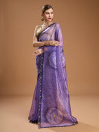 Jyoti Fashion Women's Purple Organza Sequins Embroidered Designer Saree with Blouse - Distacart