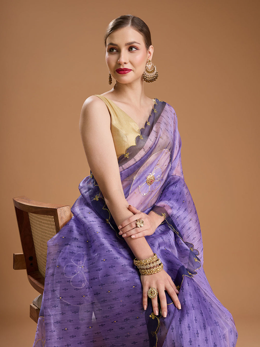 Jyoti Fashion Women's Purple Organza Sequins Embroidered Designer Saree with Blouse - Distacart