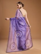 Jyoti Fashion Women's Purple Organza Sequins Embroidered Designer Saree with Blouse - Distacart