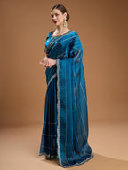 Jyoti Fashion Women's Teal Jimmy Choo Sequins Embroidered Designer Saree with Blouse - Distacart