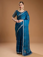 Jyoti Fashion Women's Teal Jimmy Choo Sequins Embroidered Designer Saree with Blouse - Distacart