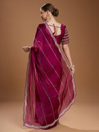 Jyoti Fashion Women's Wine Jimmy Choo Sequins Embroidered Designer Saree with Blouse - Distacart
