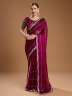 Jyoti Fashion Women's Wine Jimmy Choo Sequins Embroidered Designer Saree with Blouse - Distacart