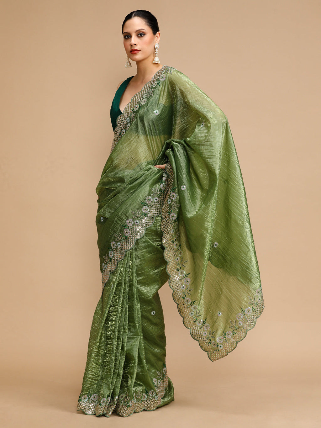 Jyoti Fashion Women's Mehendi Art Silk Sequins Embroidered Designer Saree with Blouse - Distacart