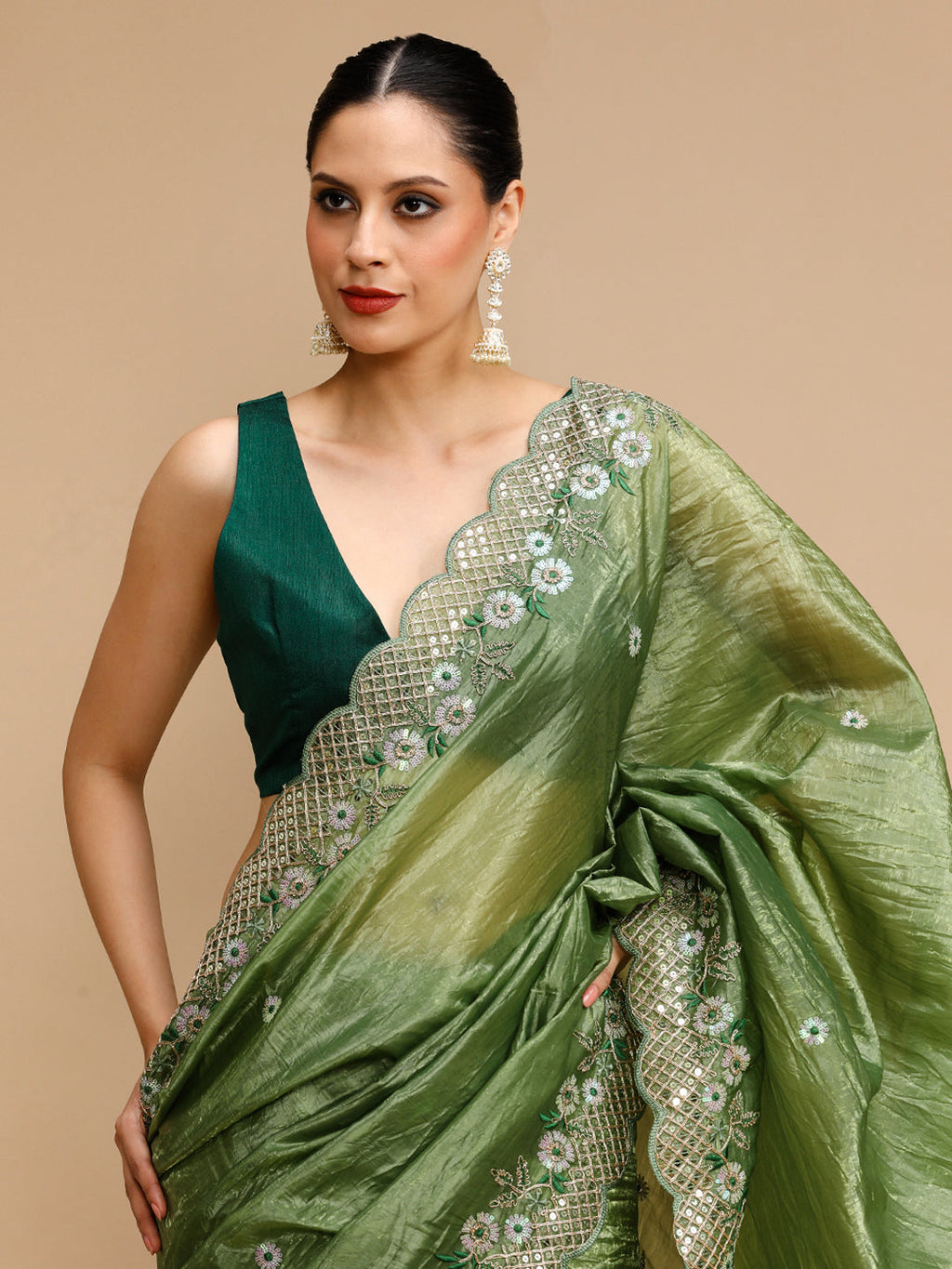 Jyoti Fashion Women's Mehendi Art Silk Sequins Embroidered Designer Saree with Blouse - Distacart