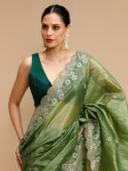 Jyoti Fashion Women's Mehendi Art Silk Sequins Embroidered Designer Saree with Blouse - Distacart