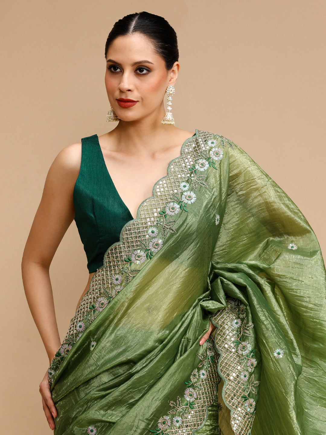 Jyoti Fashion Women's Mehendi Art Silk Sequins Embroidered Designer Saree with Blouse - Distacart