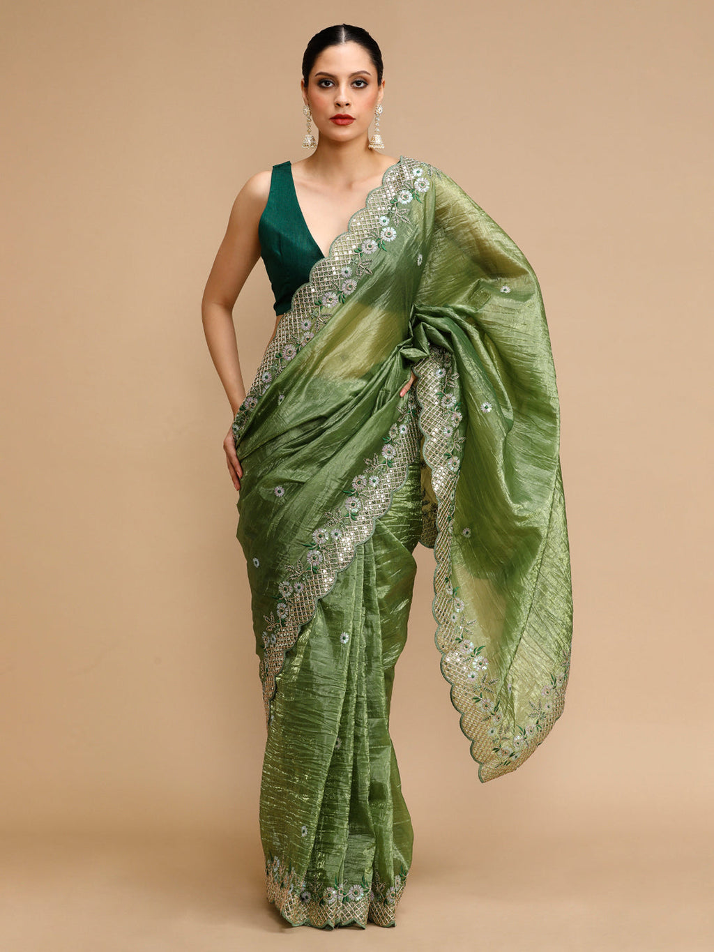 Jyoti Fashion Women's Mehendi Art Silk Sequins Embroidered Designer Saree with Blouse - Distacart