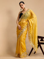 Jyoti Fashion Women's Yellow Art Silk Sequins Embroidered Designer Saree with Blouse - Distacart