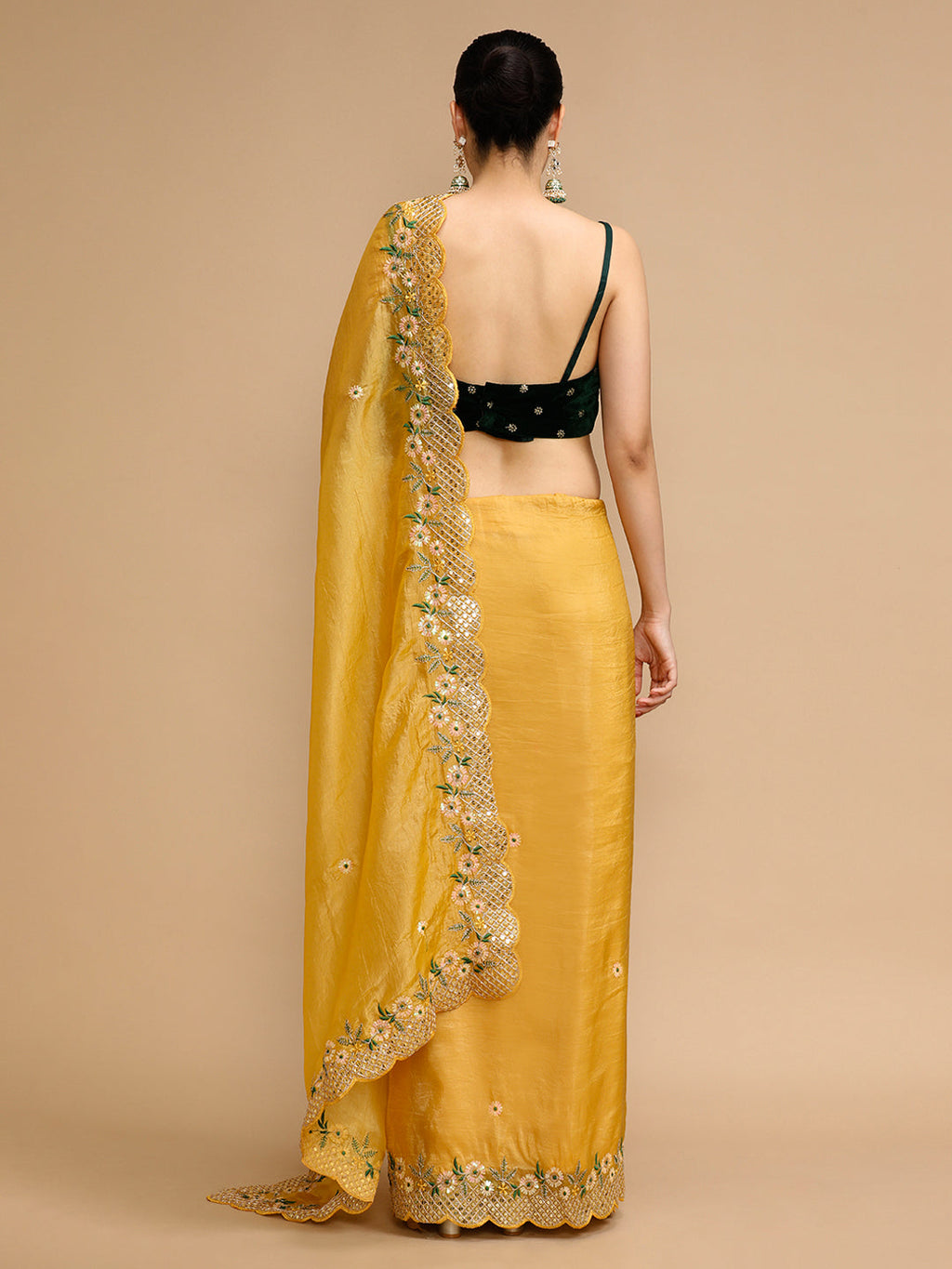 Jyoti Fashion Women's Yellow Art Silk Sequins Embroidered Designer Saree with Blouse - Distacart
