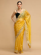 Jyoti Fashion Women's Yellow Art Silk Sequins Embroidered Designer Saree with Blouse - Distacart